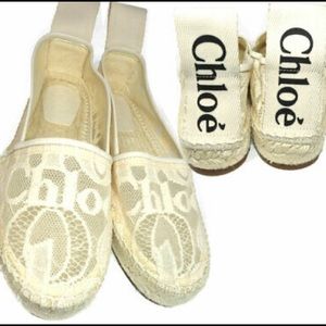 Chloe Woody Lace Logo Espadrilles